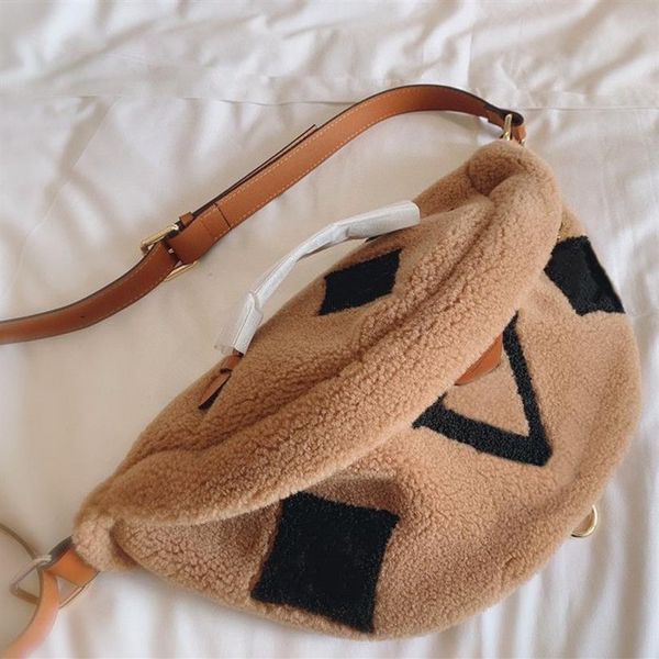 

waist bags mens womens winter teddy waist bag designer chest bags crossbody lamb wool genuine soft fur bumbag classic shoulder bel1961