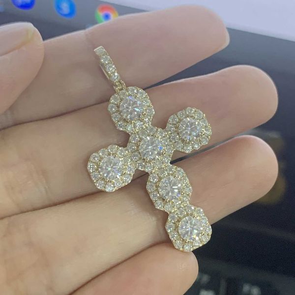 

2023 new design 4mm 5mm 6mm moissanite diamond pendant halo hip hop cuban cross pendant for tennis chain jewelry, Silver