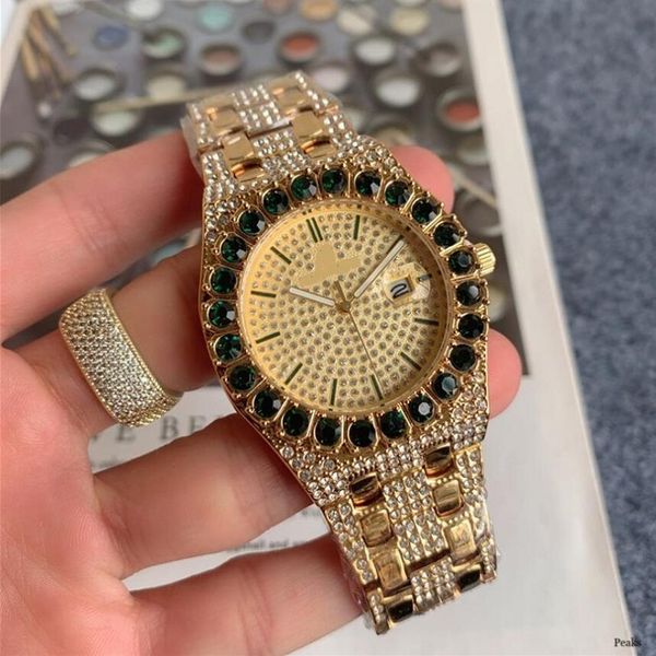 

day date mens watches stainless steel 42mm automatic movement men gold diamond wristwatches chronograph291r, Slivery;brown