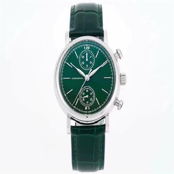 

39mm chronograph chrono automatic men watch stainless steel case genuine leather strap waterproof sapphire crystal casual wear bus267h, Slivery;brown