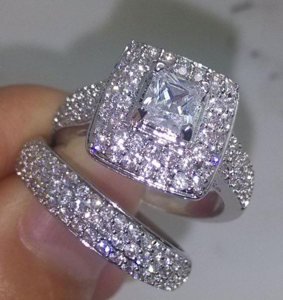 

wedding rings sz 5678910 jewelry 134pcs full cubic zirconia luxury 14kt white gold filled ring set for lover gift choucong4772684, Slivery;golden
