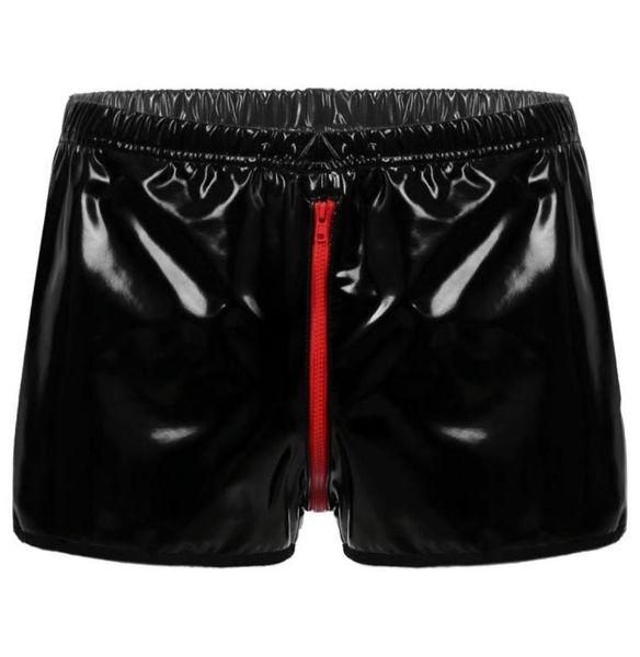 

underpants gay sissy men shiny wet look patent leather shorts panties underwear zipper crotch short exotic nightclub pole dancing 5094634, Black;white