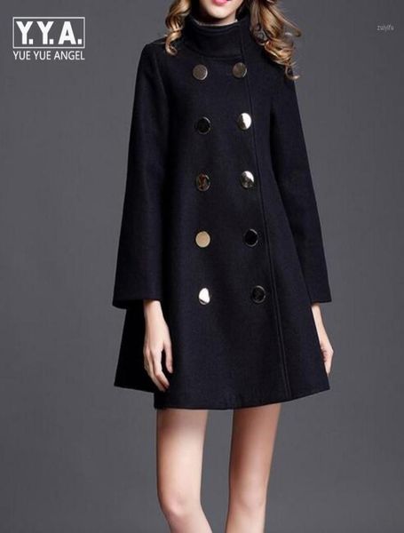 

fashion plus size winter coat women long wool coats double breasted woolen jacket poncho autumn cashmere coat13648354, Black