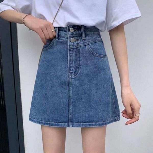 

denim skirt womens high waist spring and summer versatile student a line, Black