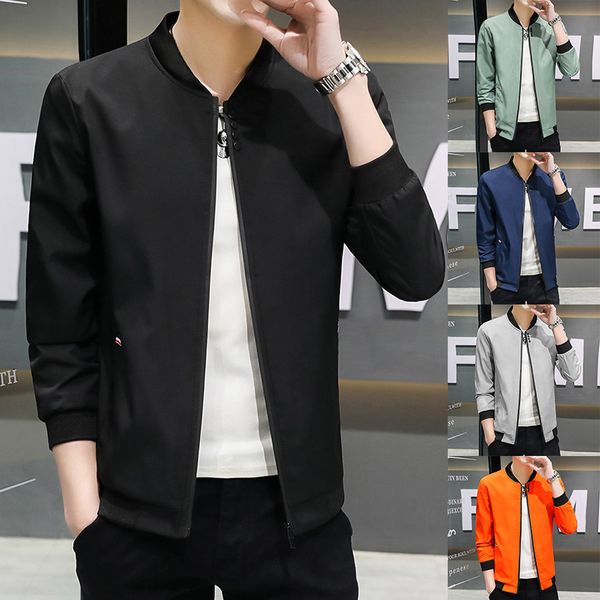 

men's jackets spring and autumn men's jacket coat simple solid baseball neck zipper windbreaker coat cycling coat 230822, Black;brown