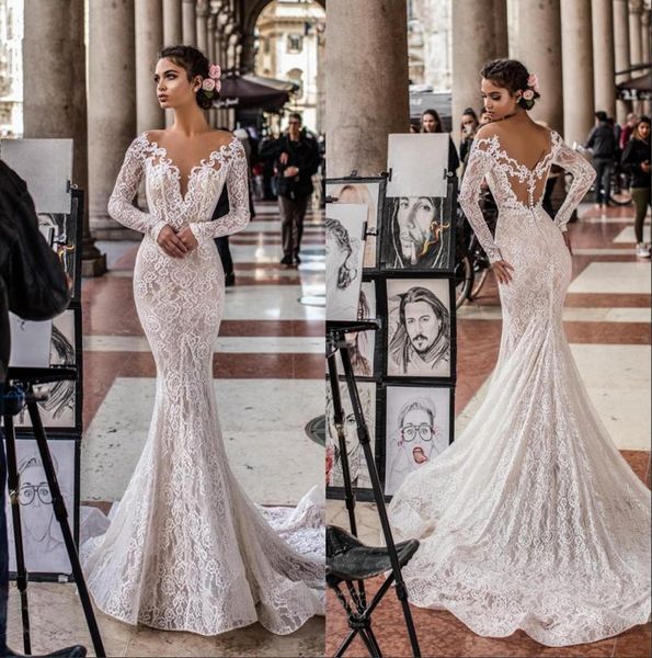 

robe de mariee new arrival 2019 summer beach wedding dress with sheer jewel neck lace mermaid wedding dresses bridal gowns vestige9966665, White