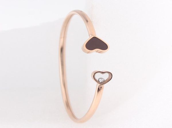 

rose gold enamel heart cuff bracelets bangles for women girls set stainless steel adjustable female bracelet bangle9025261, Black