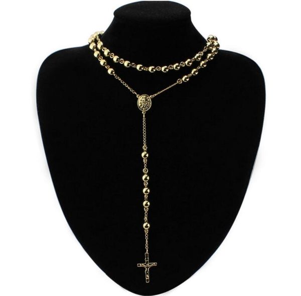 

6mm stainless steel gold plated crucifix rosary chain necklace 195quot6quot4388270, Silver