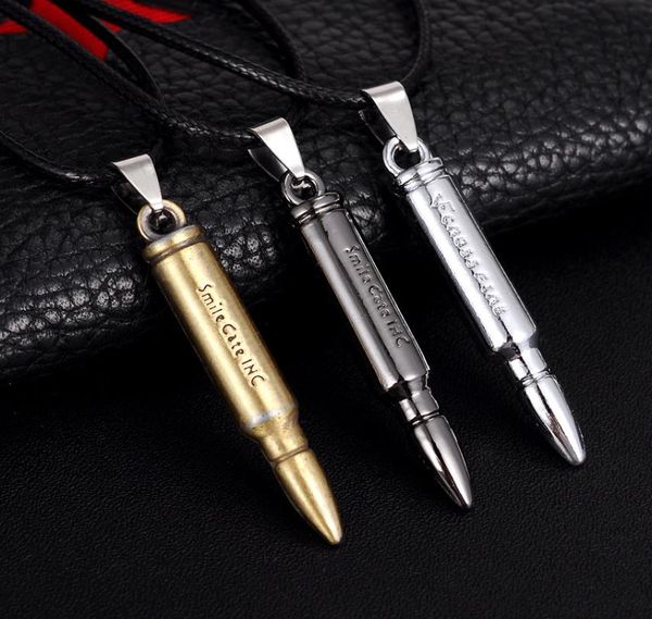 

cool engraved letters man039s stainless steel bullet pendant necklaces rock punk style bronze chain personality me7026951, Silver
