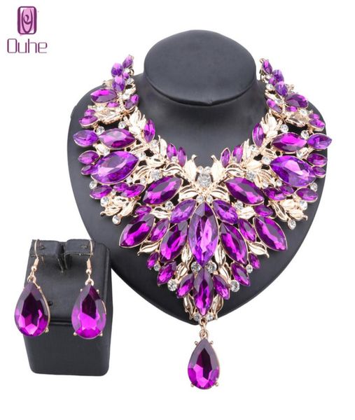 

fashion women bridal choker statement crystal teardrop necklaces earring collar boho costume jewelry sets2522756, Silver