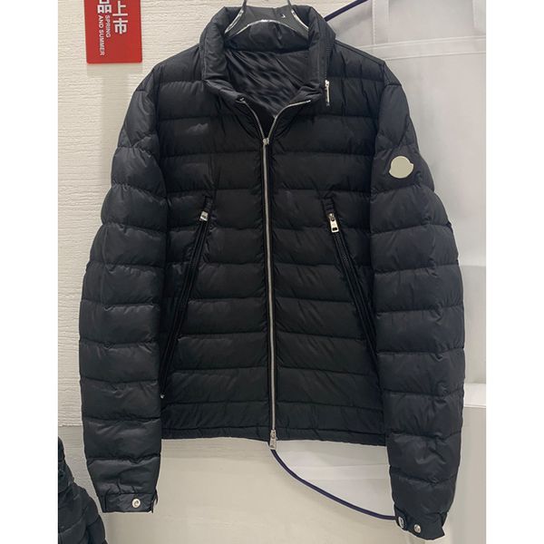 

8.22 fashion contrast color hooded stand collar zipper casual comfortable goose men's down jacket, Black