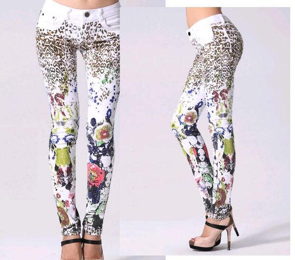 

printing jeans woman casual pencil pants girl washed leopard pattern skinny long women jeans capris7537404, Blue