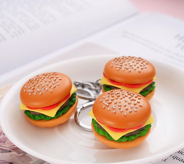 

creative simulation hamburg pvc keychains pendant men women alloy food keychain jewelry accessories gift in bulk, Silver