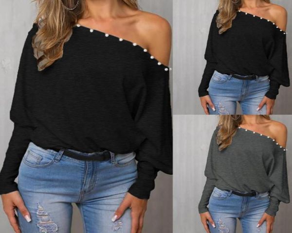 

women off shoulder long batwing sleeve shirt blouses autumn summer girls casual pullover6440912, White