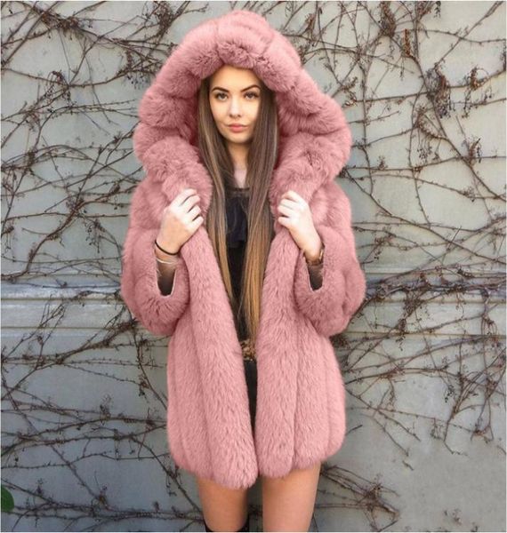 

faux fur coat fox hooded stitching midlength thick warm hood female jacket women womens winter jackets sheepskin teddy coat9271897, Black