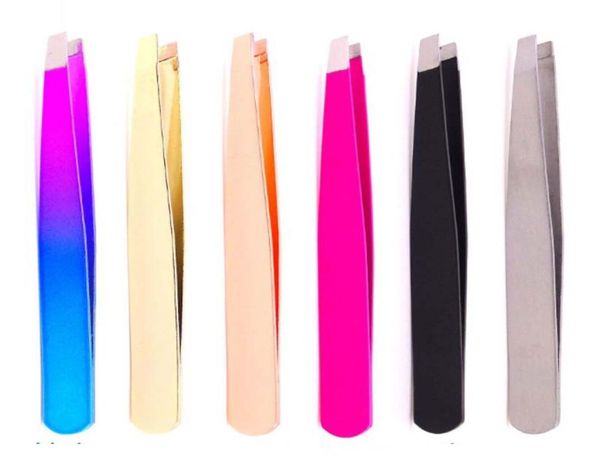 

100pcs eyebrow tweezer stainless steel 96cm flat tip rose black tweezers for hair removal face professional eyes cosmetic tool6308843