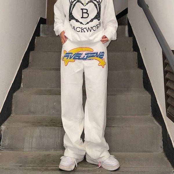 

men jeans wide leg denim cargo pants y2k streetwear straight baggy trousers embroidery denim jeans hip hop grunge clothes white7030433, Black
