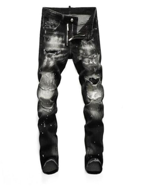

mens badge rips stretch black men jeans fashion slim fit washed motocycle denim pants panelled hip hop trousers jeans0069120512, Blue