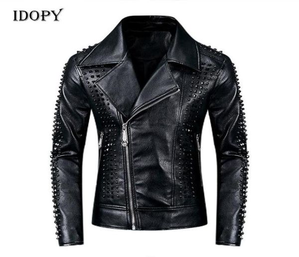 

men039s punk leather jackets black rivets motorcycle leather jackets studded gothic slim fit biker coat for male9719545