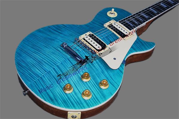 

custom rosewood fretboard, flame beige peacock blue electric guitar