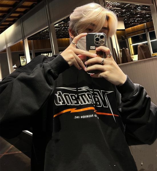 

men vetements letter printing hooded express letter pattern print high street oversize men couple t-shirt oversized hooded logo hooded for m, Black