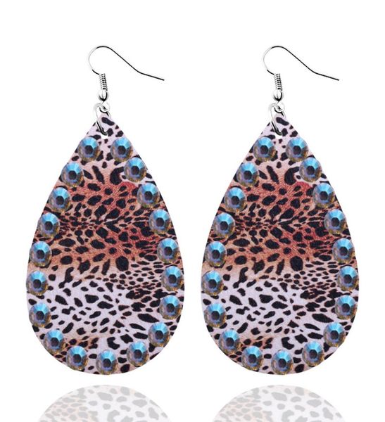 

crystal pave surrounding cheetah animal print leather earrings for women faux rhinestones leopard teardrop vegan leather hanging e2338158, Silver