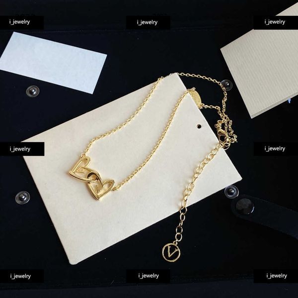 

designer women necklace hollow heart to heart pendant design jewelry fashion pendants necklaces #including box, Silver