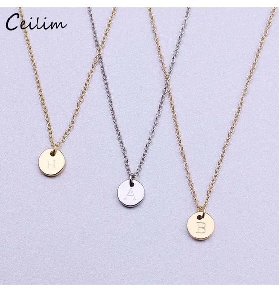 

26 letters initial necklace silver gold color disc necklace alphabet women kolye collier friends family letter necklace jewelry 7t6304949