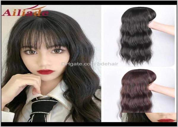 

wigs products drop delivery 2021 ailiade natural wave women er light onepiece with bangs human hair mixed synthetic clipin h811276687, Black