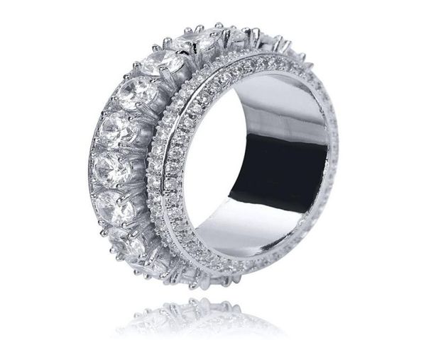 

iced out micro paved 5row zircon rotating finer ring gold silver plated mens hip hop jewelry gift2284831, Golden;silver