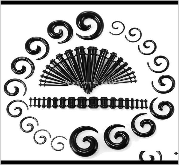 

body jewelry 54pcs acrylic spiral taper flesh tunnel sretcher snail ear streching expender set plugs and tunnels f3coc3685044, Silver