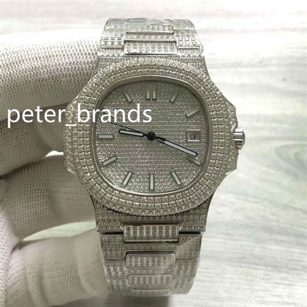

men's watches full iced diamond watch 316 stainless steel shell watch diamond face watch automatic mechanical wr259s, Slivery;brown