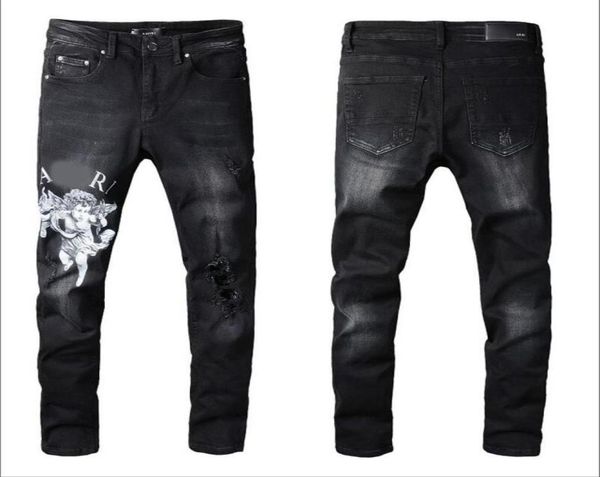 

mens plated ripped blue skinny jeans fashion designer distressed slim fit motorcycle biker hole beggar hip hop denim pants 03528521888948