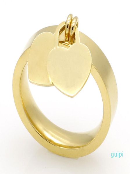 

2022 new fashion jewelry 316l titanium goldplated heartshaped rings t letter letters double heart ring female ring for woman3059920, Silver