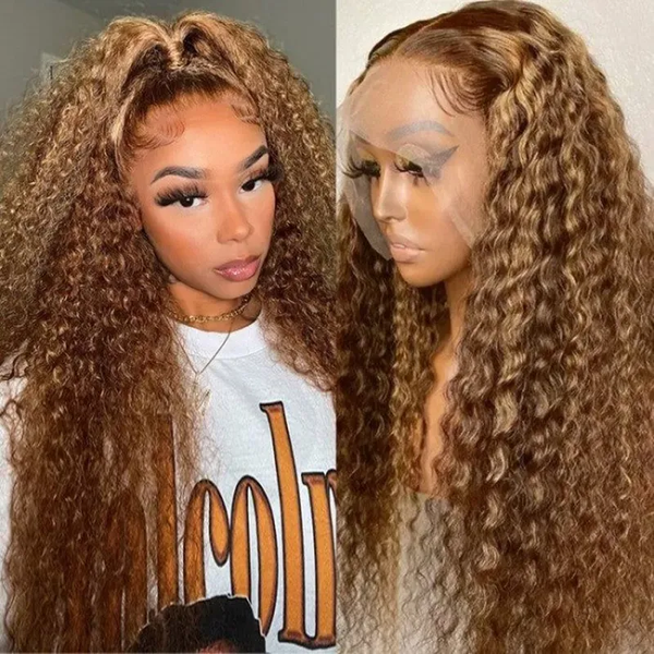 

220%density 13x4 Loose Deep Wave Ombre Brown HD Lace Front Human Hair Wigs 13x6 4/27 Highlight Colored Curly Lace Frontal Wig, Mix color