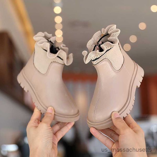 

boots flower girls boots autumn/winter plush children boots boys girls shoes fashion brand soft leather warm kids boots r230822, Black;grey