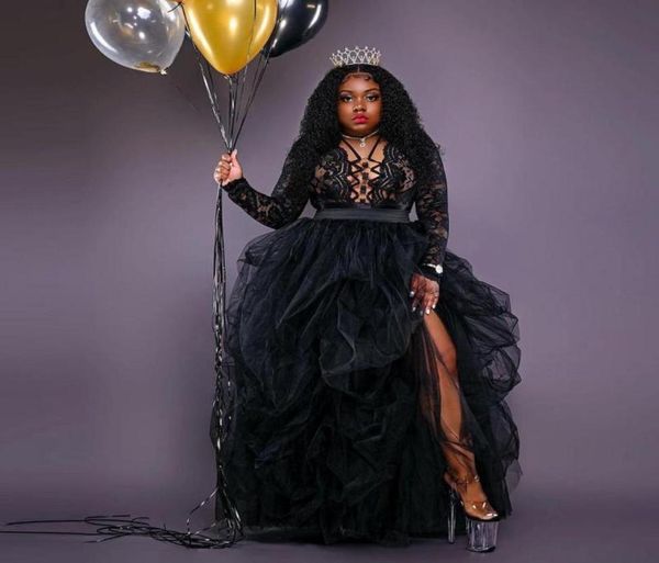 

skirts fashion black simple tulle skirt elastic high split ruffles layered floor length custom made1709946