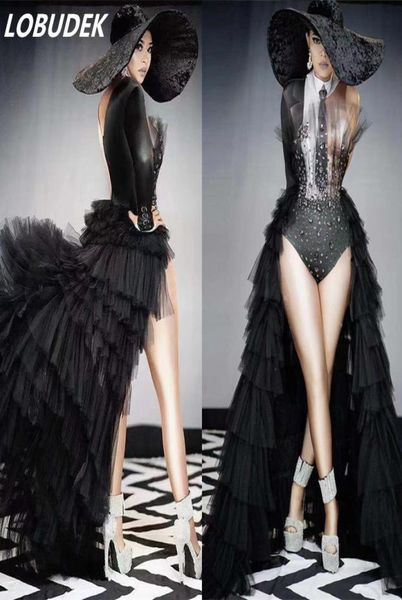 

fashion black tailing rhines bodysuit women singer dance costume party show leading dancer performance clothes birthday stage wear7835878, Black;red