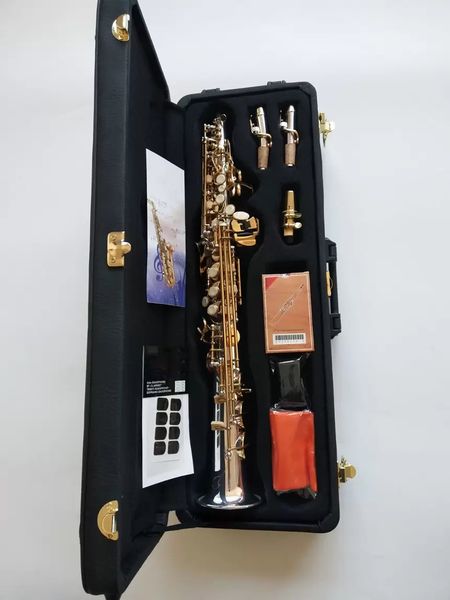 

bb professional soprano saxophone o37 original one-to-one structure white copper silver-plated straight pipe split sax soprano