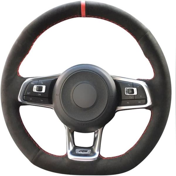 

black genuine leather suede steering wheel covers for 2015-2019 vw jetta gli golf r golf 7 mk7 golf gti accessories206l