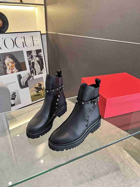 

new womens ankle knight martin rivet waterproof army autumn winter boots cow leather shoes original box size 35-40, Black