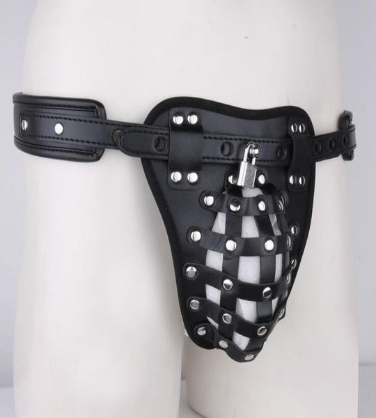 

men chastity underwear erotic pu leather caged basket gstring briefs sissy gay open butt jockstrap panties thong with lock5064262995, Black;white
