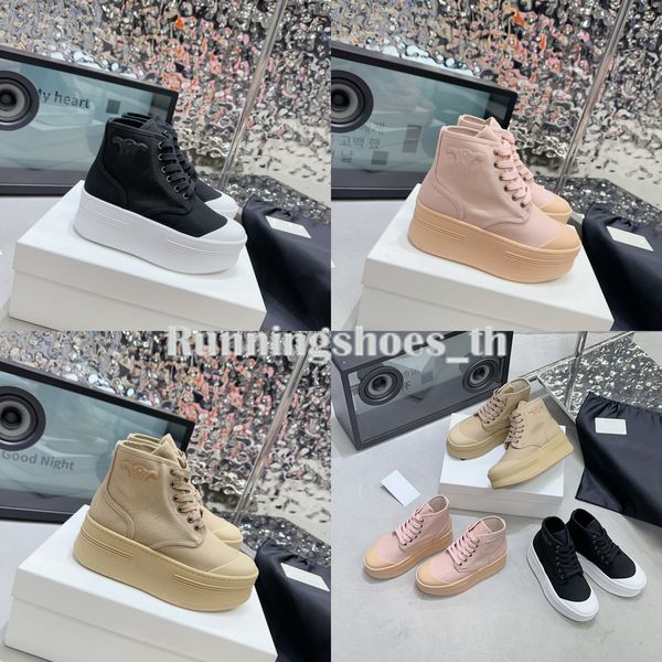 

designer shoes women's platform high shoes suede calf leather canvas combat shoes women trainers casual fashion, Black