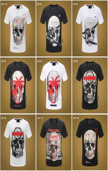 

pp fashion men039s designer slim fit tshirt summer rhinestone short sleeve round neck shirt tee skulls print stree philip9771115, Blue