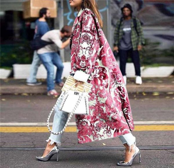 

autumn womens floral pattern printed jacket long blends coats female elegant vintage long sleeve party woman coats winter 20204327657, Black