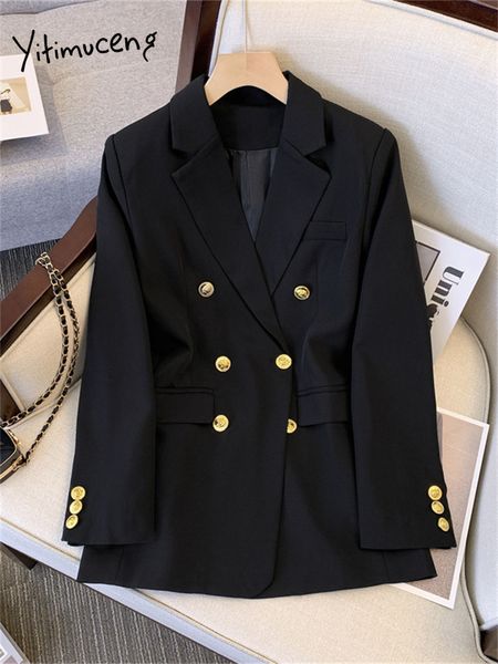 

women's suits blazers yitimuceng fashion blazers for women jackets spring summer office ladies long coats notched double breasted outer, White;black