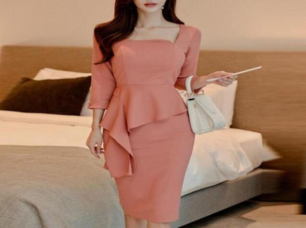 

2020 spring summer dress suit women elegant vintage office lady bodycon slim business work formal wear fake two piece outfit set5625643, Black;gray