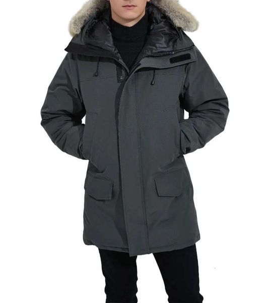 

goose down coat men winter jackets real wolf fur collar hooded outdoor warm and windproof coats with removable cap parka mens outerwear, Black