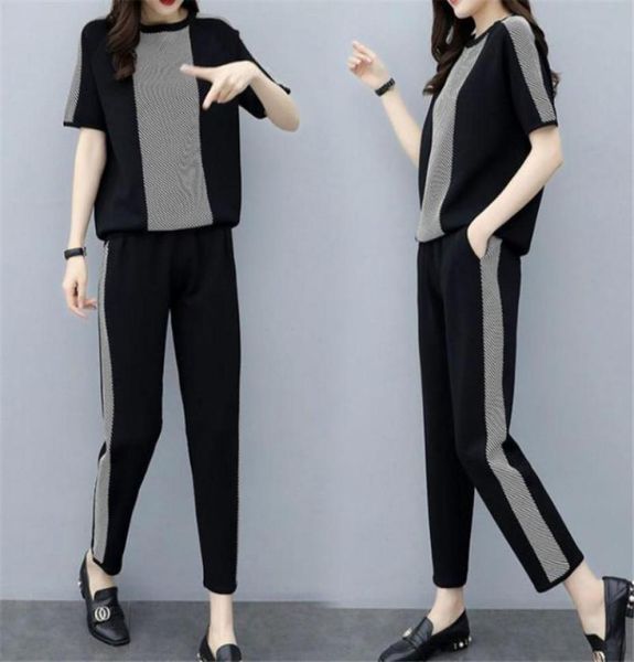 

two piece set women tracksuit sweatsuit oneck short sleeve tshirt and pants sporting suit female casual summer outfits4931960, Gray