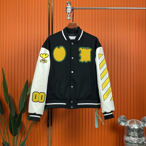 

men s jackets 22ss street hip hop ow embroidered baseball uniform loose paneled jacket 230822, Black;brown